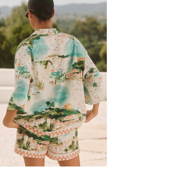 Anthropologie Celandine Linen Blend Printed Buttondown Shirt m new with tag xs - Picture 2 of 12